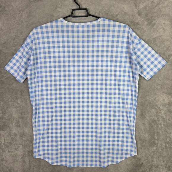 Womens LuLaRoe Blue & White Gingham Top Short Sleeve Polyester Spandex Size L - Picture 5 of 8